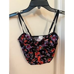 Garage Multicolor Floral Velvet Bustier Crop Top in Size XS